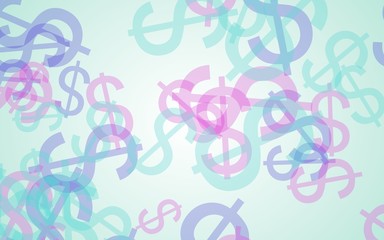 Multicolored translucent dollar signs on white background. Red tones. 3D illustration