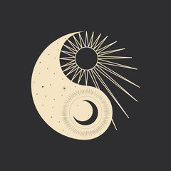 Vintage retro vintage engraving style. image of the sun and moon phases. culture of accultism. Vector graphics