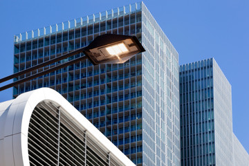 LED streetlight with modern buildings in the background in Rotterdam in the the Netherlands
