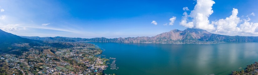 Fototapeta na wymiar Panoramic aerial view of the volcanic Lake Batur in Bali, Indonesia