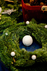 Workshop on creating a Christmas wreath. Elements for the decoration of the wreath