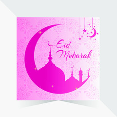 Eid Mubarak beautiful greeting card. moon star decoration, Based on traditional islamic pattern and beautiful mandala as a background.