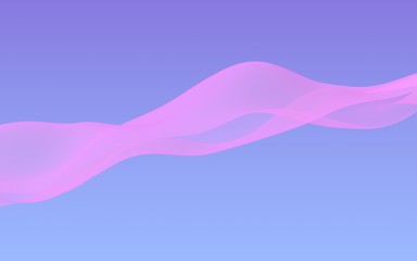 Pink wave on blue sky abstract background. Fluttering pink scarf. Waving on wind pink fabric. 3D illustration
