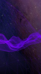 Abstract ultraviolet landscape on a dark background. Purple cyberspace grid. hi tech network. Outer space. Violet starry outer space texture. 3D illustration