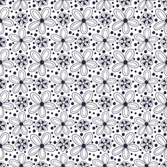 Floral seamless pattern in black and white colors. Camomiles ornament for textile design. Pattern background with blossom flowers in minimalism doodle style.