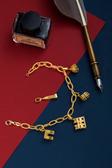 Fototapeta na wymiar old paper and pen Architecture Bracelet Jewellery
