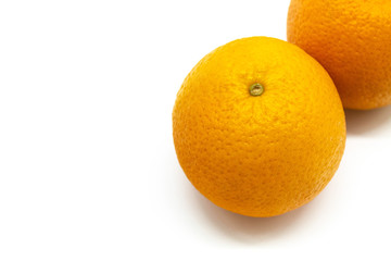 In the horizontal photo on a white background is a fresh orange