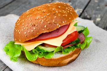 sandwiche on wooden background. Healthy food concept with copy space