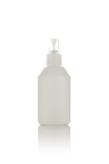 antiseptic spray and bottle on white background