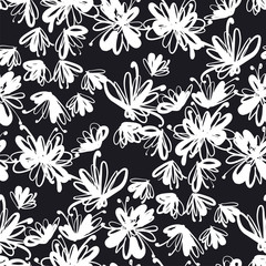 Abstract laconic black and white floral pattern
