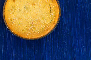 The pie on blue background