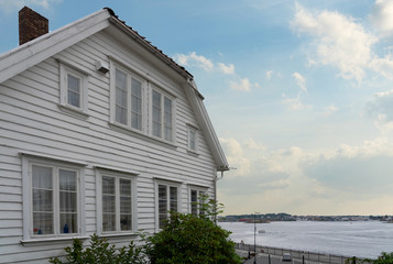 White traditional town house on Stavanger seafront, Norway
