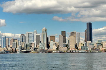 Fototapeta na wymiar Seattle panorama on a summer sunny day. Down town of Washington state capital.