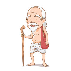 Cartoon character of the old brahmin holding staff.