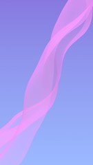 Pink wave on blue sky abstract background. Fluttering pink scarf. Waving on wind pink fabric. Vertical orientation. 3D illustration