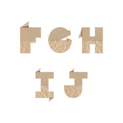 Alphabet letters F G H I J with brown origami paper