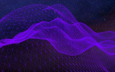 Fototapeta premium Abstract ultraviolet landscape on a dark background. Purple cyberspace grid. hi tech network. Outer space. Violet starry outer space texture. 3D illustration