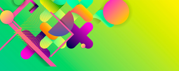 Bright juicy colors background with geometric elements, lines and dots for text, universal design, banner concept