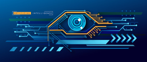 Artificial Intelligence eye icon electronic eye concept, technologies for the global surveillance, security of computer systems and networks