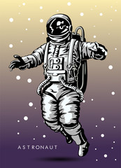 Astronaut at spacewalk , spacesuit, Hand Drawn Sketch Design illustration.Cosmic art, science fiction wallpaper, black and white illustration
