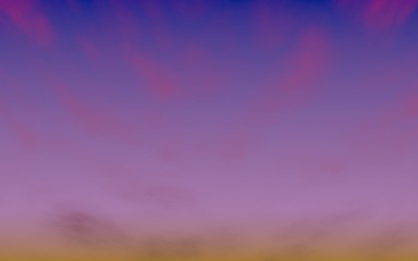 Cumulus pink clouds in the purple sky at sunset. Abstract group of clouds in the evening. 3D illustration