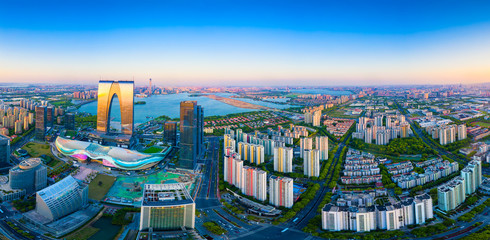 Fototapeta na wymiar CBD urban scenery of Suzhou Industrial Park, Jiangsu Province, China