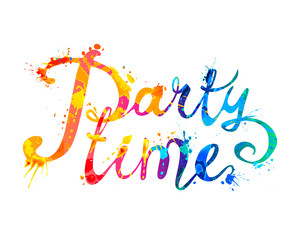 Party time. Words of calligraphic splash paint vector letters