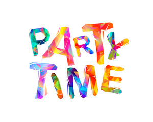 Party time. Words of colorful triangular vector letters