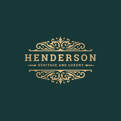 Luxury logo monogram vintage vignette floral ornaments crest vector illustration.