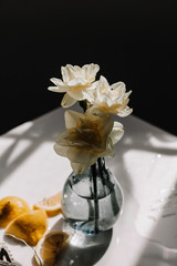 wedding rings on a bouquet