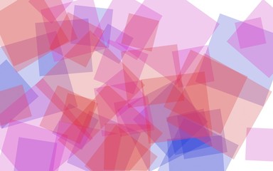 Multicolored translucent squares on white background. Red tones. 3D illustration