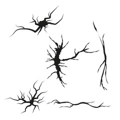 Crack on the surface of the earth, fracture texture. The rupture vector isolate on white background.