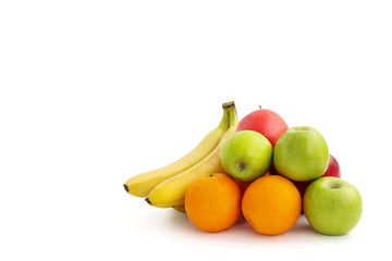 Banana, orange and apple. Isolated on white background.