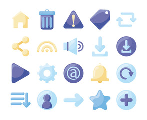 Social media and web flat style icon set vector design