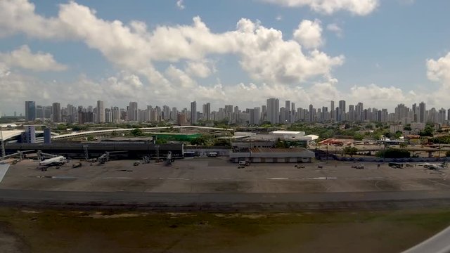 Recife/Pernambuco/Brazil - Feb 10, 2020: Timelapse inside plane at Recife airport during take off.