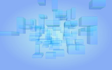 Blue and purple abstract digital and technology background. The pattern with repeating rectangles. 3D illustration