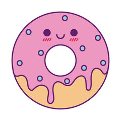 Kawaii donut cartoon line and fill style icon vector design