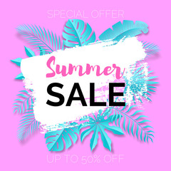 Pink summer sale tropical poster