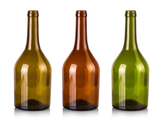 empty bottles of wine isolated on a white background