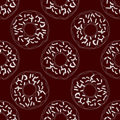 Vector seamless pattern illustration of donuts in line art brown color