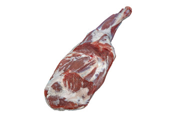 Lamb thigh. Raw lamb leg on white background