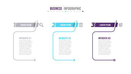 Thin line infographic design template with icons and number options. Business concept with 3 steps or processes. Can be used for presentations, workflow layout, diagram, flow chart.