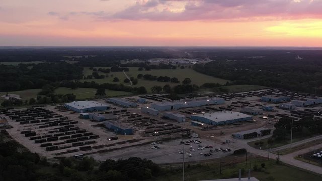 Industrial yard with inventory at sunset, Bryan, Texas, USA
