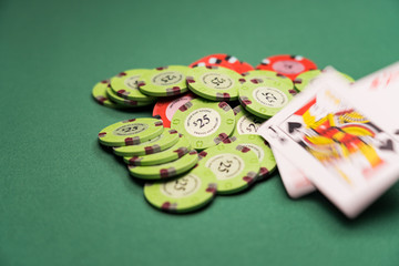 Gambling chips on a gaming table