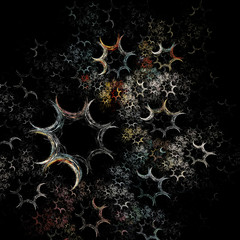 Cosmic abstract fractal background. Abstract stars in the night sky in perspective. 3D rendering. 3D illustration.