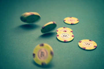 Gambling chips on a gaming table