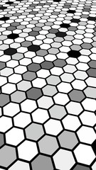 Honeycomb gray colored. Perspective view on polygon look like honeycomb. Isometric geometry. 3D illustration