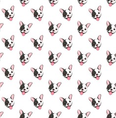 seamless vector pattern with funny black and white french bulldog on a white background