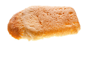 Rectangular piece or slice of tasty bread with crunchy golden crust isolated on white background. Unleavened baked products, carbohydrates diet, healthy nutrition concept.