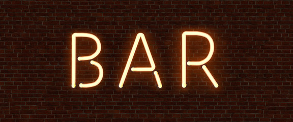 Retro neon sign with the word bar. Vintage electric symbol. Burning a pointer to a black wall in a club, bar or cafe. Design element for your ad, signs, posters, banners.